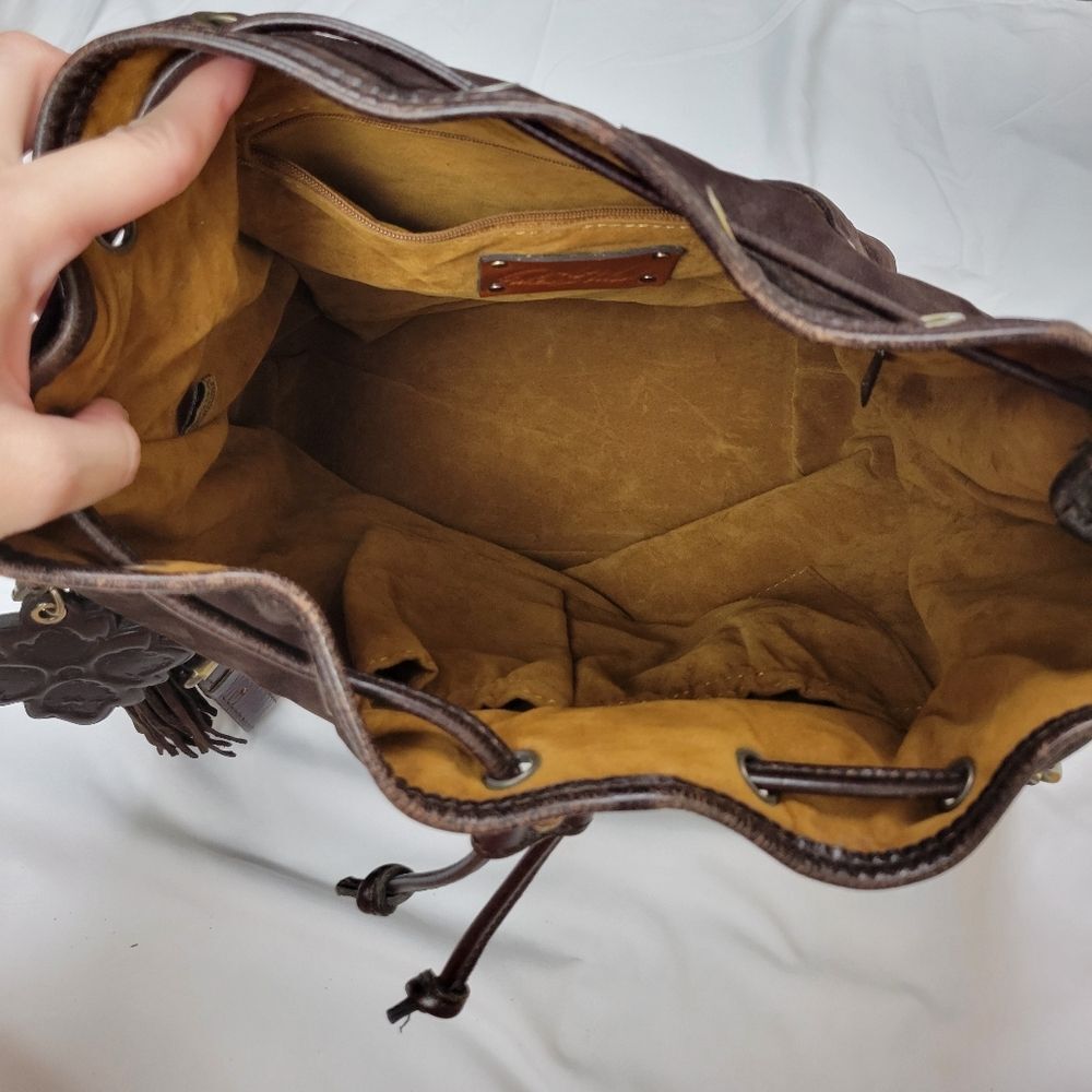 Patricia Nash Chocolate Brown Melrose Drawstring Floret Key Fob Large Bag - Picture 6 of 12